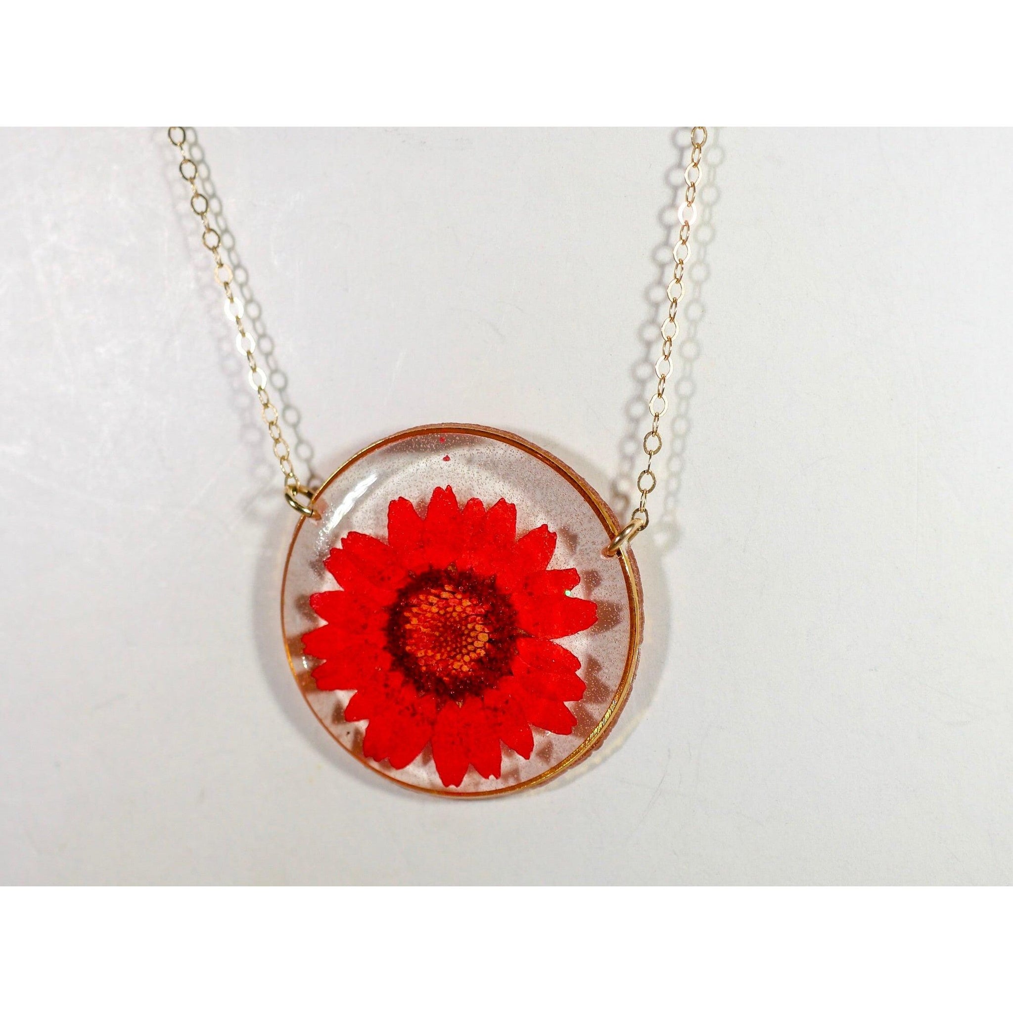 Red Flower Circle Pendant