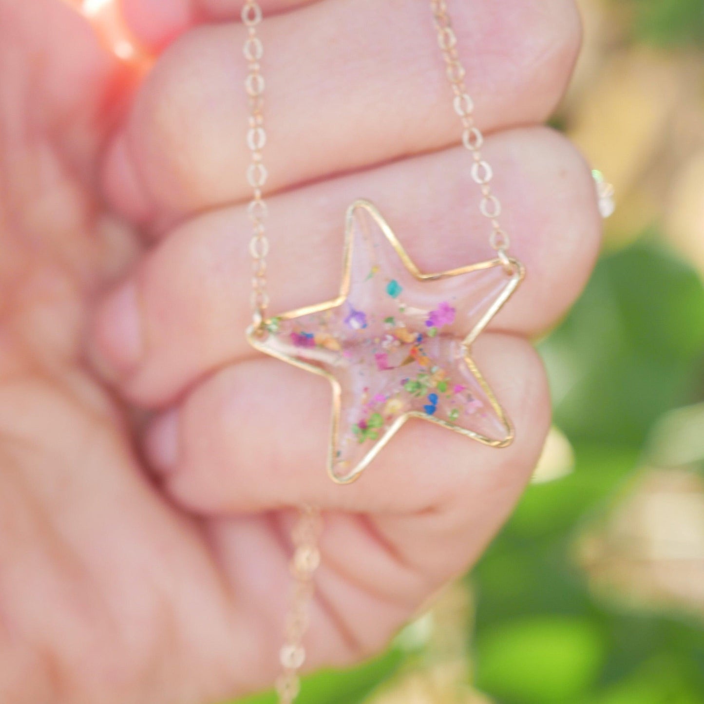 Silver Colour Pop Pink Opal Star Necklace