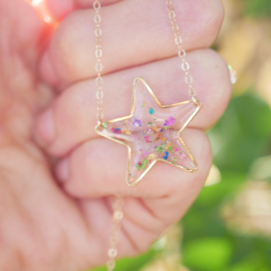 Pressed Flower Confetti Star Necklace