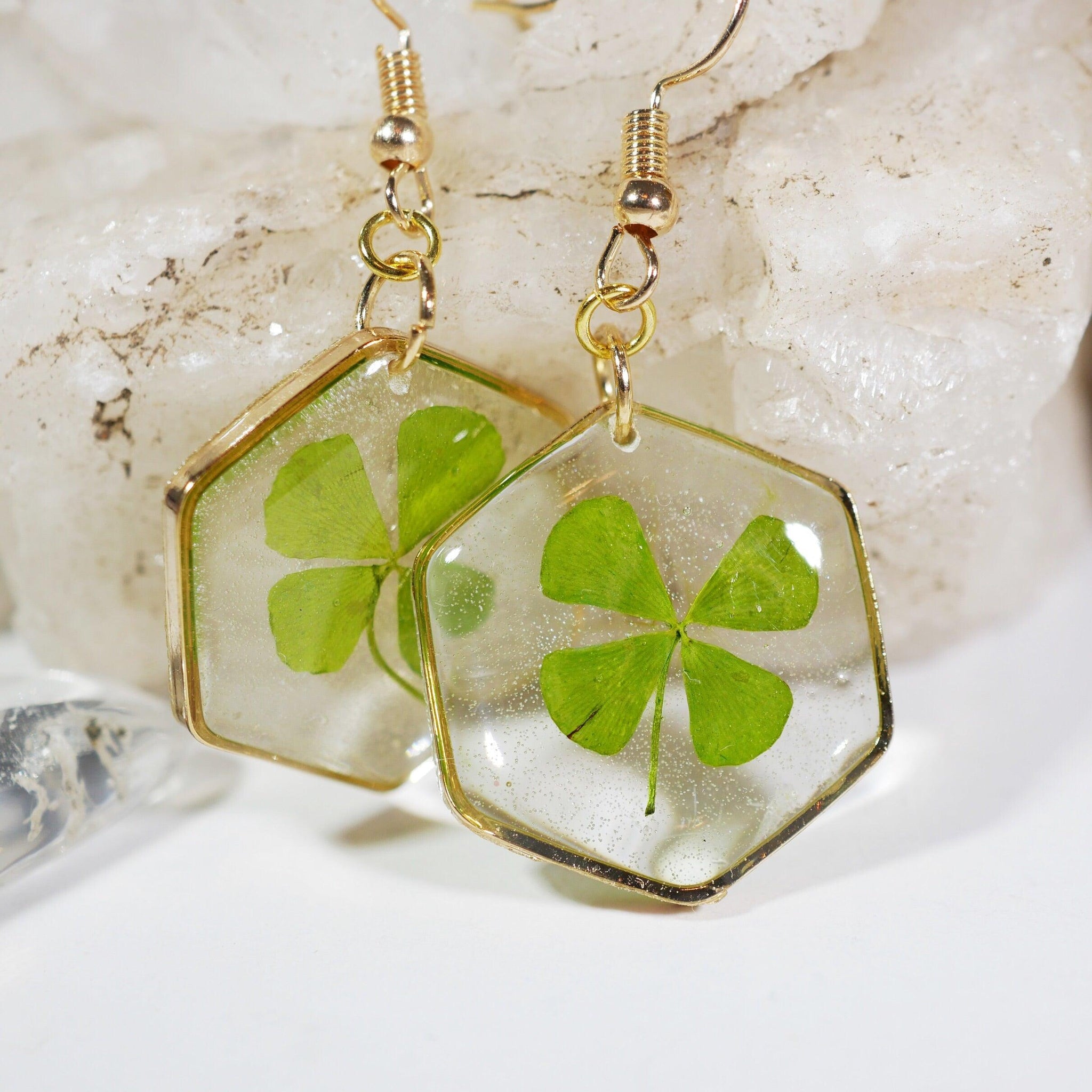 Clover Necklace Real Four Leaf Clover Gold Silver Botanical 