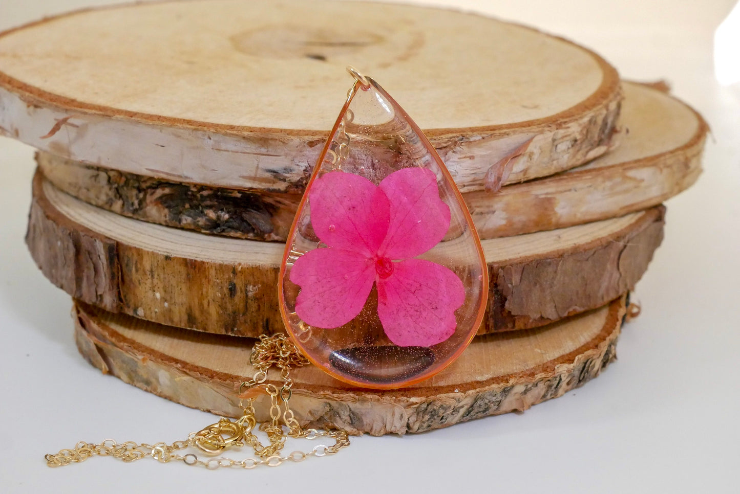 Pink Hydrangea Teardrop Necklace