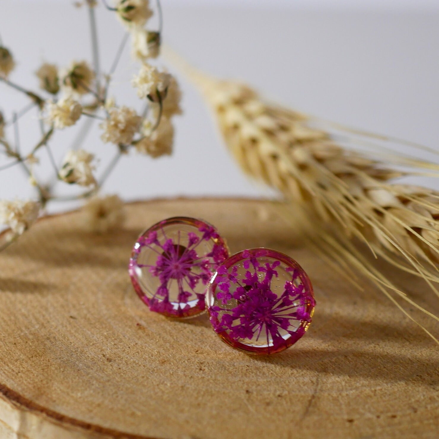 Pink Queen Annes lace Studs