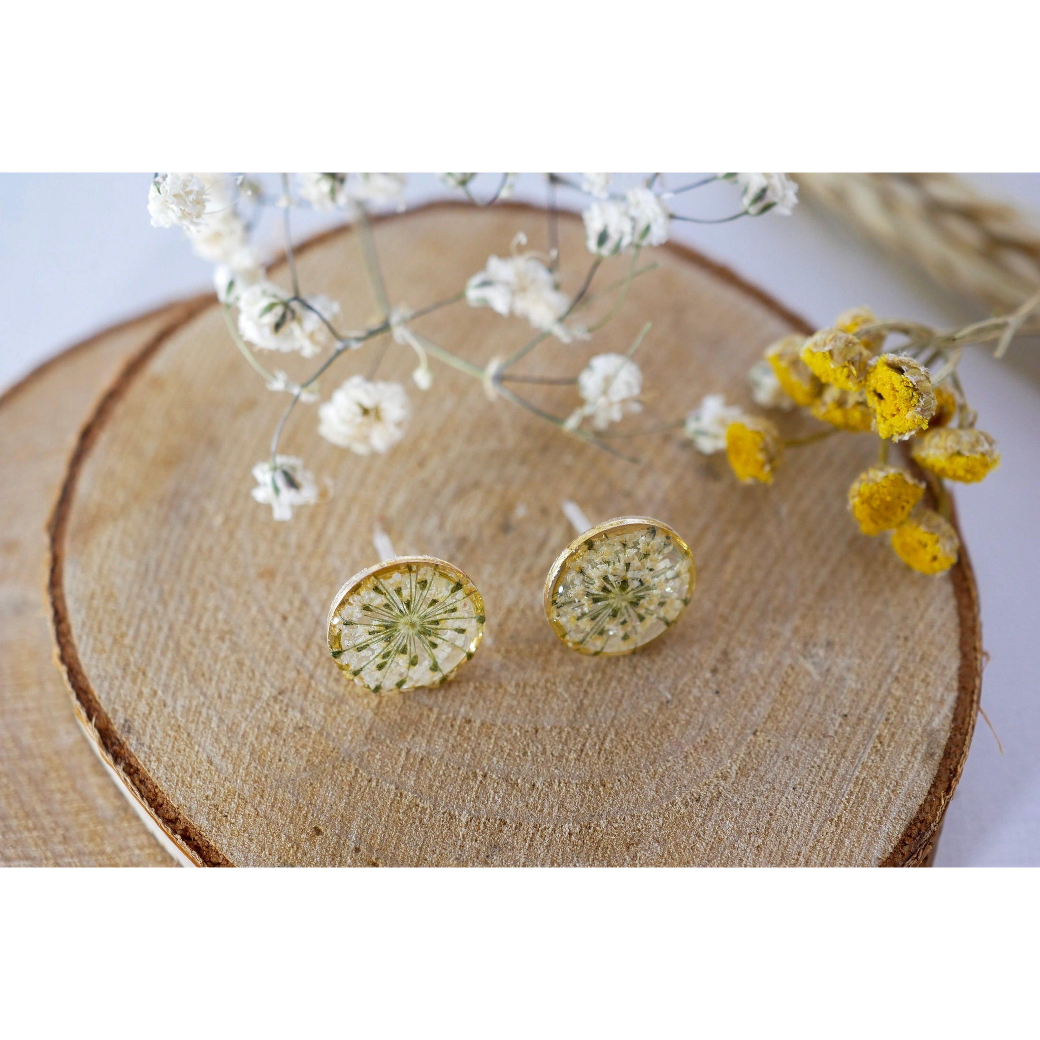 White Queen Anne's Lace flower studs