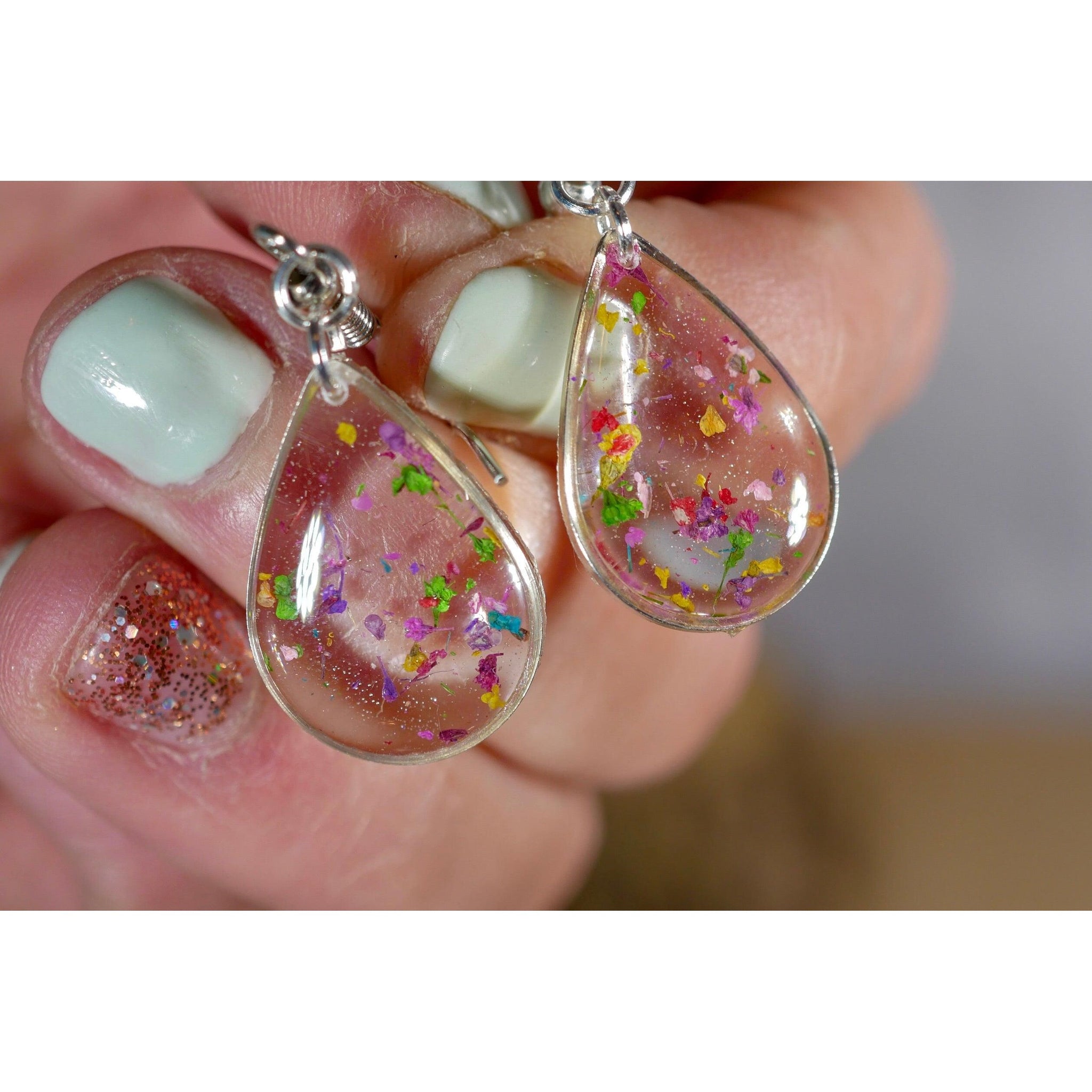 Tiny Flower confetti teardrop earrings