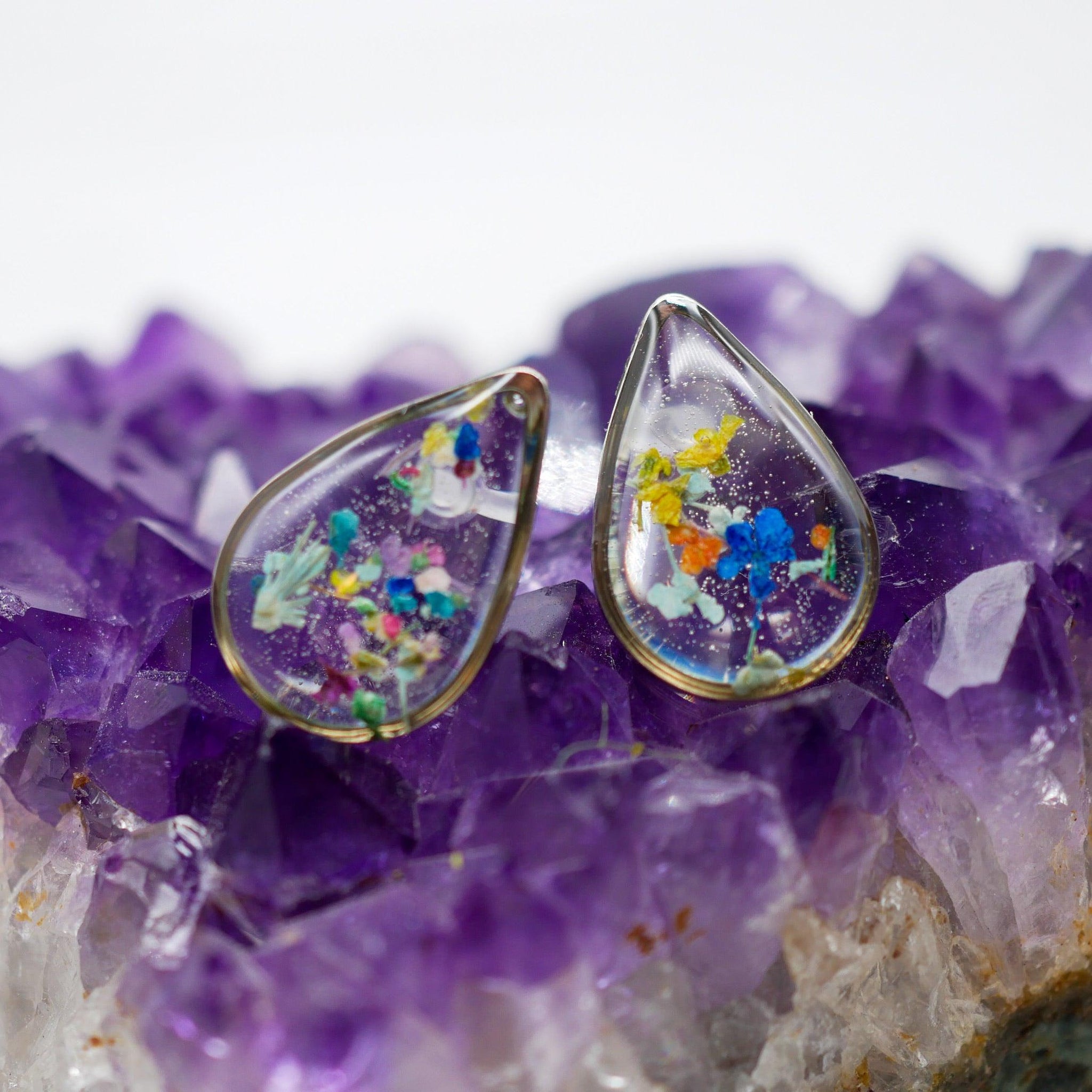 Flower Confetti teardrop stud earrings