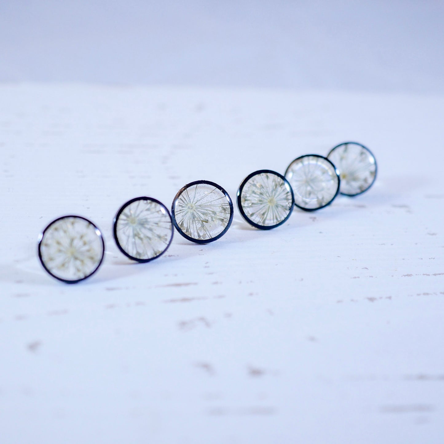 Black and white Queen Annes Lace Stud Earrings