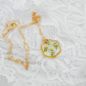 Tiny Baby's Breath Hexagon Necklace