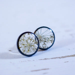 Black and white Queen Annes Lace Stud Earrings