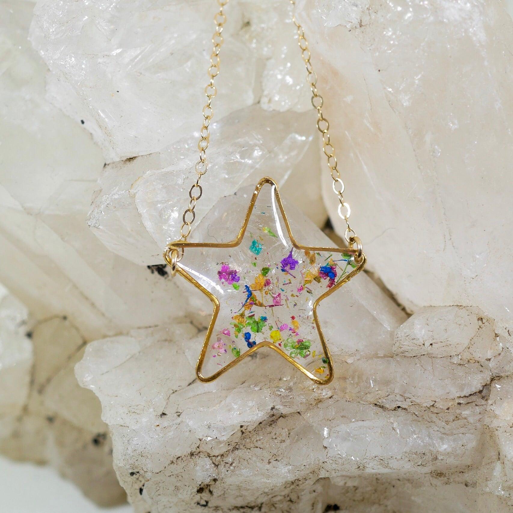 Pressed Flower Confetti Star Necklace