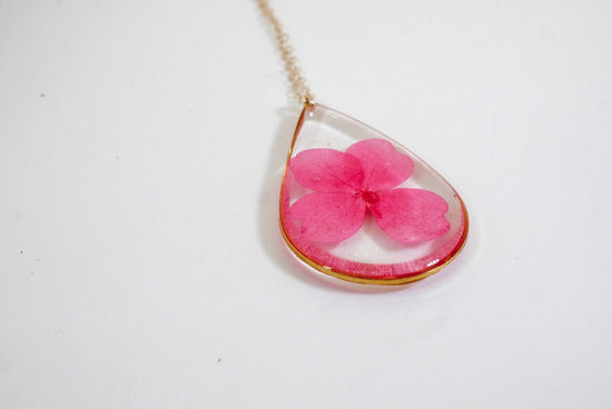 Pink Hydrangea Teardrop Necklace