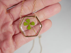 4 Leaf Clover hexagon necklace