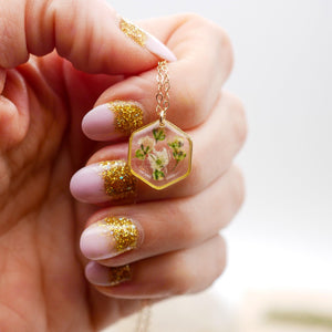 Tiny Baby's Breath Hexagon Necklace