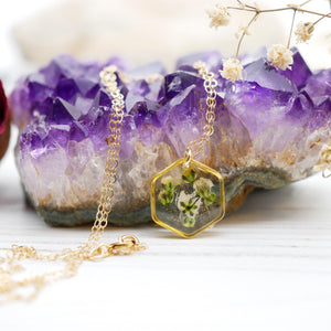 Tiny Baby's Breath Hexagon Necklace